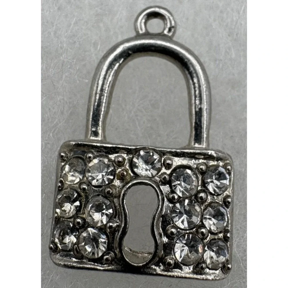 Silver Tone Rhinestone Lock Pendant 1